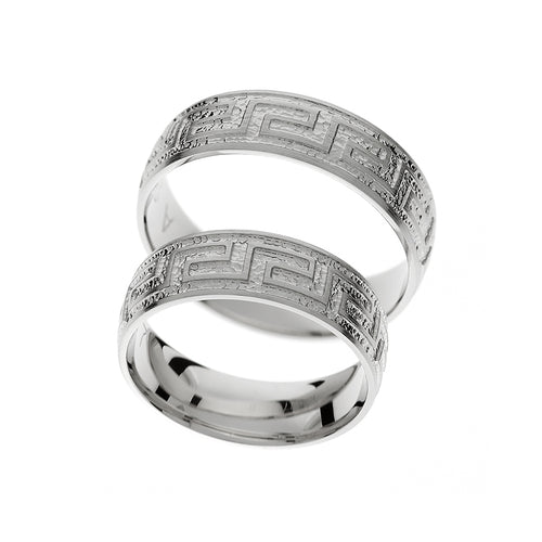 Wedding ring with greek pattern design