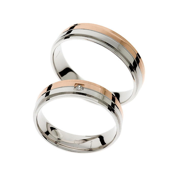 Anillo de boda de oro rosa y blanco