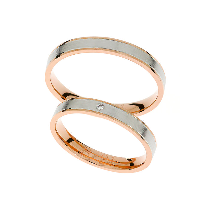 Anillo de boda solitario en oro blanco y rosa