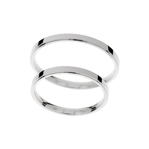 Thin 2mm white gold wedding ring with step sides