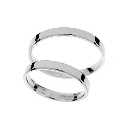 Thin 3mm white gold wedding ring with step sides