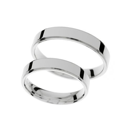 Thick 4mm white gold wedding ring with step sides