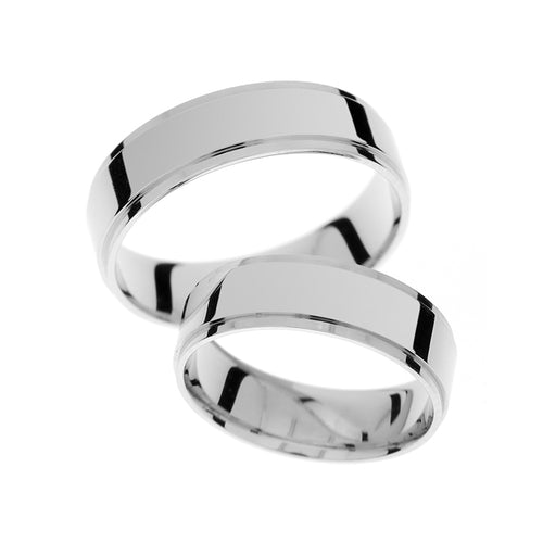 Thick 6mm white gold wedding ring with step sides