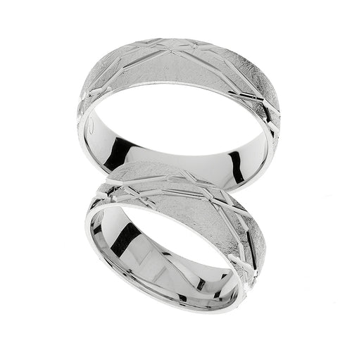 White gold wedding ring with carved lines