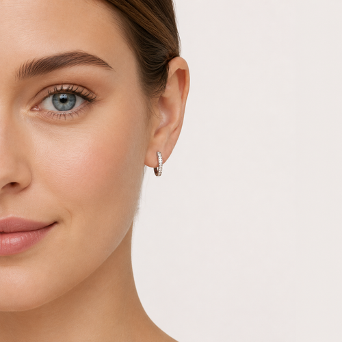 Sterling Silver Pavé Zirconia Hoop Earrings