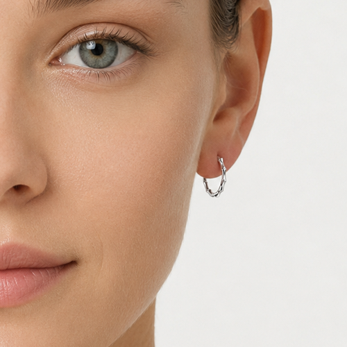 Sterling Silver Bamboo Hoop Earrings