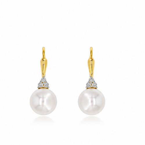 Yellow Gold Pearl and Diamond Drop Earrings