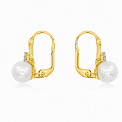 Yellow Gold Pearl and Diamond Drop Earrings