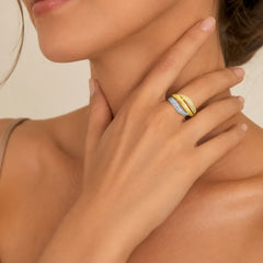Two Tone Gold Zirconia Crossover Ring