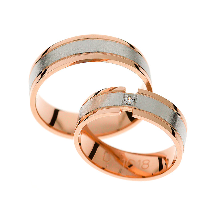 Anillo de boda elegante de oro rosa y blanco