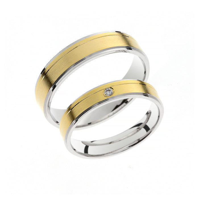 Anillo de boda pulido de oro blanco y amarillo