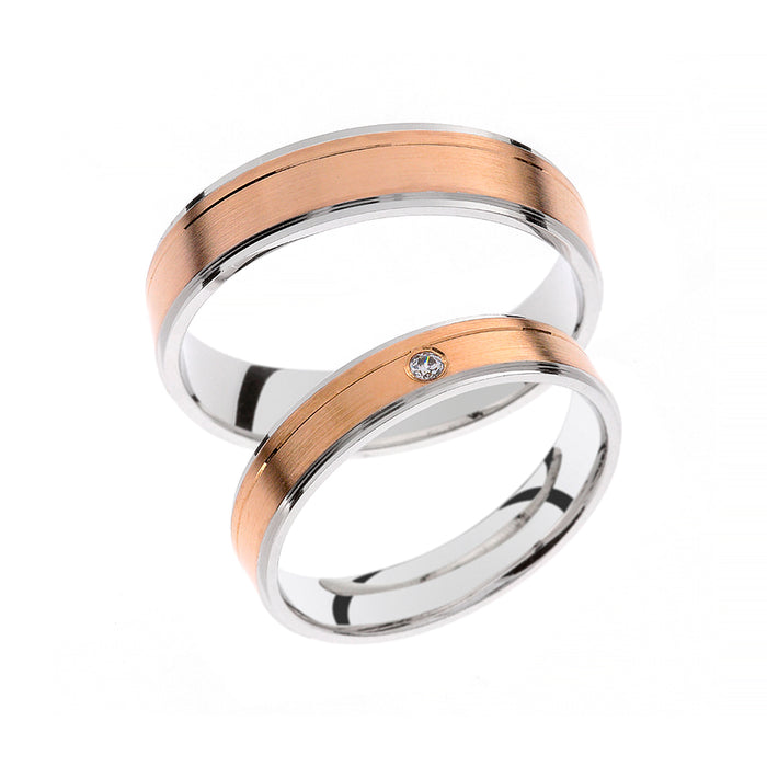 Anillo de boda pulido de oro blanco y rosa