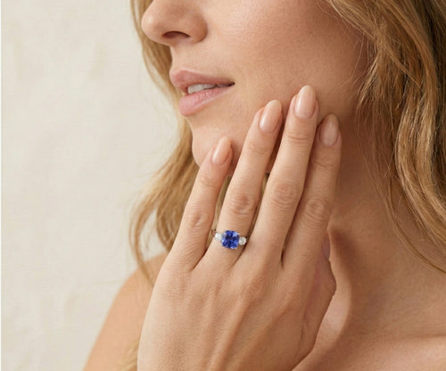 Cushion cut tanzanite ring