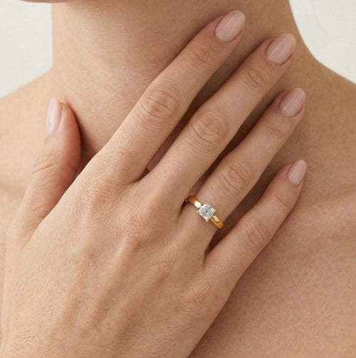Princess cubic zirconia yellow gold ring