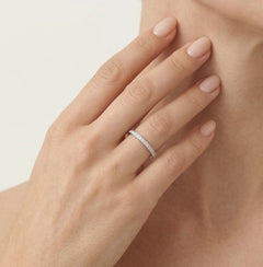 Thin white and yellow gold diamond line ring