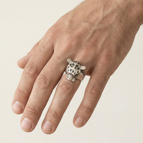 Silver cheetah spirit men ring