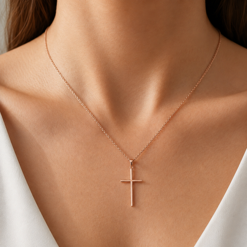 Minimalist Rose Gold Cross Pendant