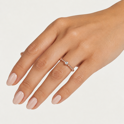 Rose Gold Beaded Zirconia Ring