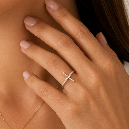 Yellow Gold Pavé Cross Ring