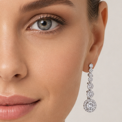 Sterling Silver Halo Drop Earrings