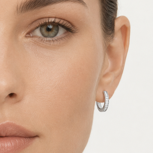 Sterling Silver Pavé Hoop Earrings