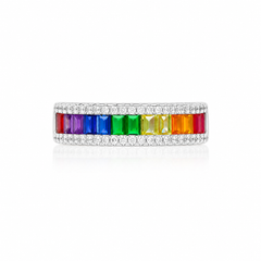 Sterling Silver Rainbow Baguette Ring