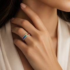 Sterling Silver Rainbow Baguette Ring