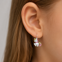 Pendientes colgantes de unicornio de plata de ley