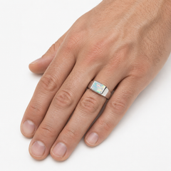 Sterling Silver Rectangular Opal Signet Ring