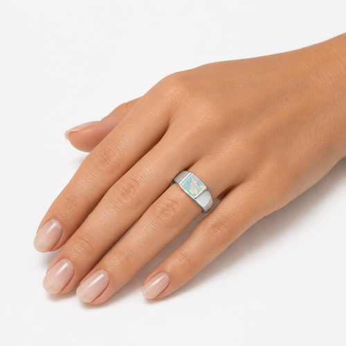 Sterling Silver Rectangular Opal Signet Ring
