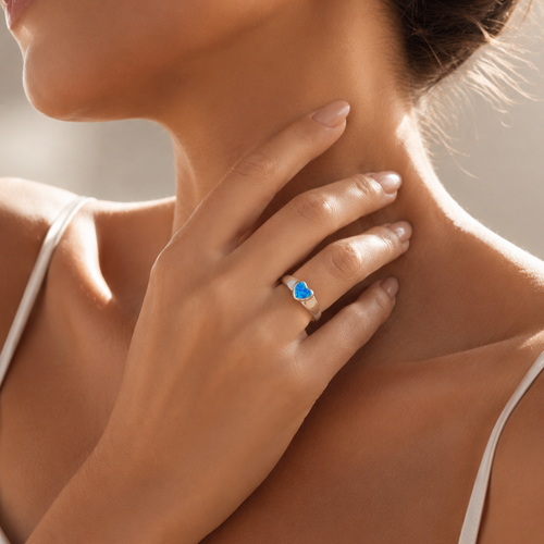 Sterling Silver Heart Blue Opal Ring