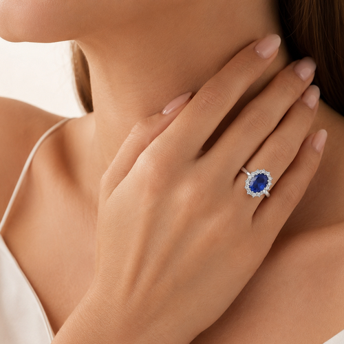 Sterling Silver Sapphire Halo Ring