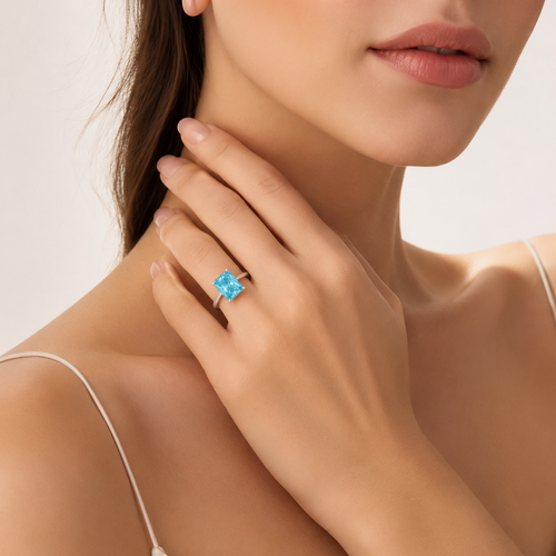 Sterling Silver Emerald Cut Blue Topaz Ring