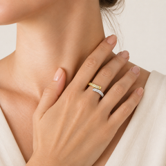 Two-Tone Pavé Crossover Gold Ring