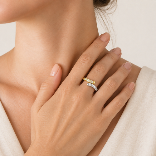 Two-Tone Pavé Crossover Gold Ring