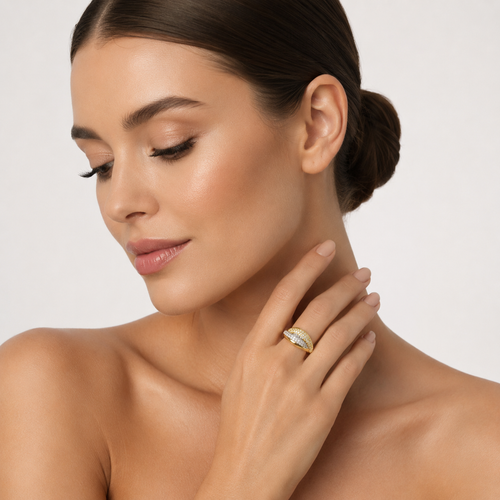 Two Tone Gold Zircon Statement Ring
