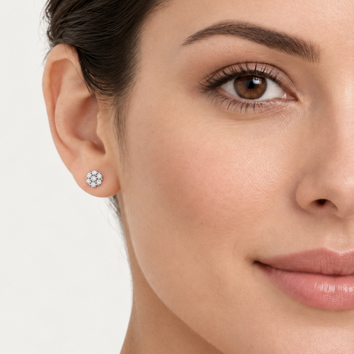 White Gold Diamond Cluster Stud Earrings