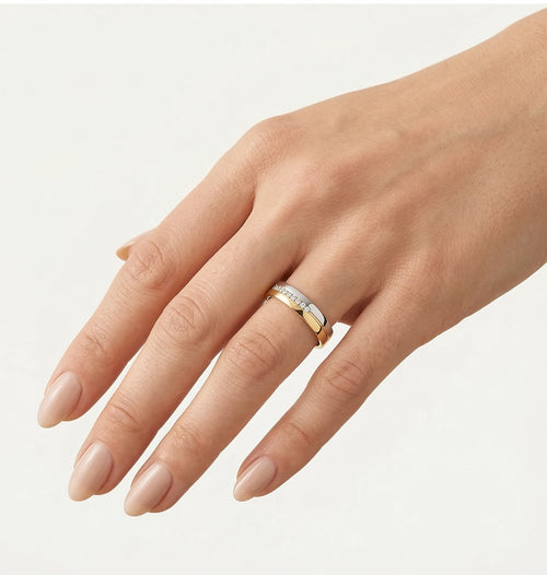 Anillos de boda dobles en oro con engaste en canalAnillos de boda dobles en oro con engaste en canal