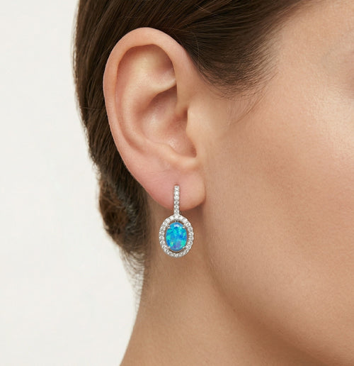 Oválné stříbrné náušnice opál 