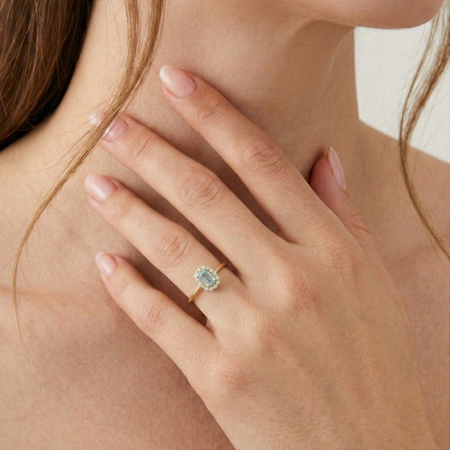 Rectangle topaz halo ring