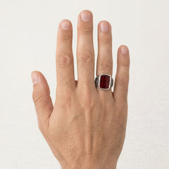 Silver agate statement men ring