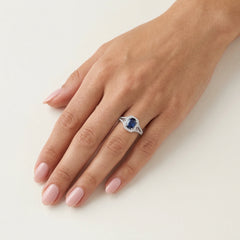 Unique white gold diamond ring with sapphire
