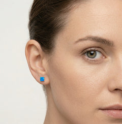Square blue opal studs