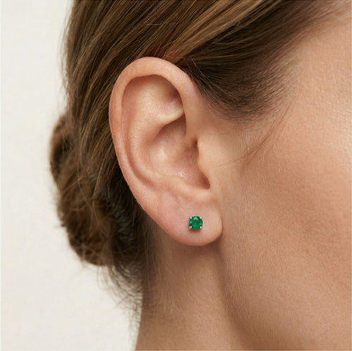 Silver small stud earrings with synthetic emerald