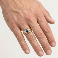 Gold sapphire and diamond men ring