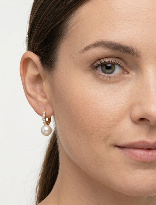 Cubic zirconia and pearl gold earrings