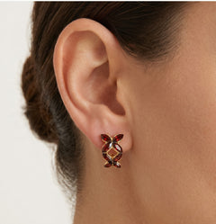 Garnet marquise drop earrings with dancing butterflies