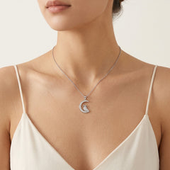 Silver moon pendant with owl and cubic zirconia