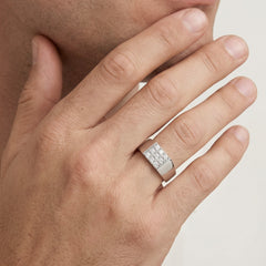 Elegant men white gold ring with round diamonds