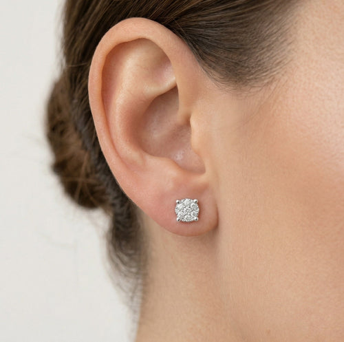 Rose gold radiant diamond stud earrings
